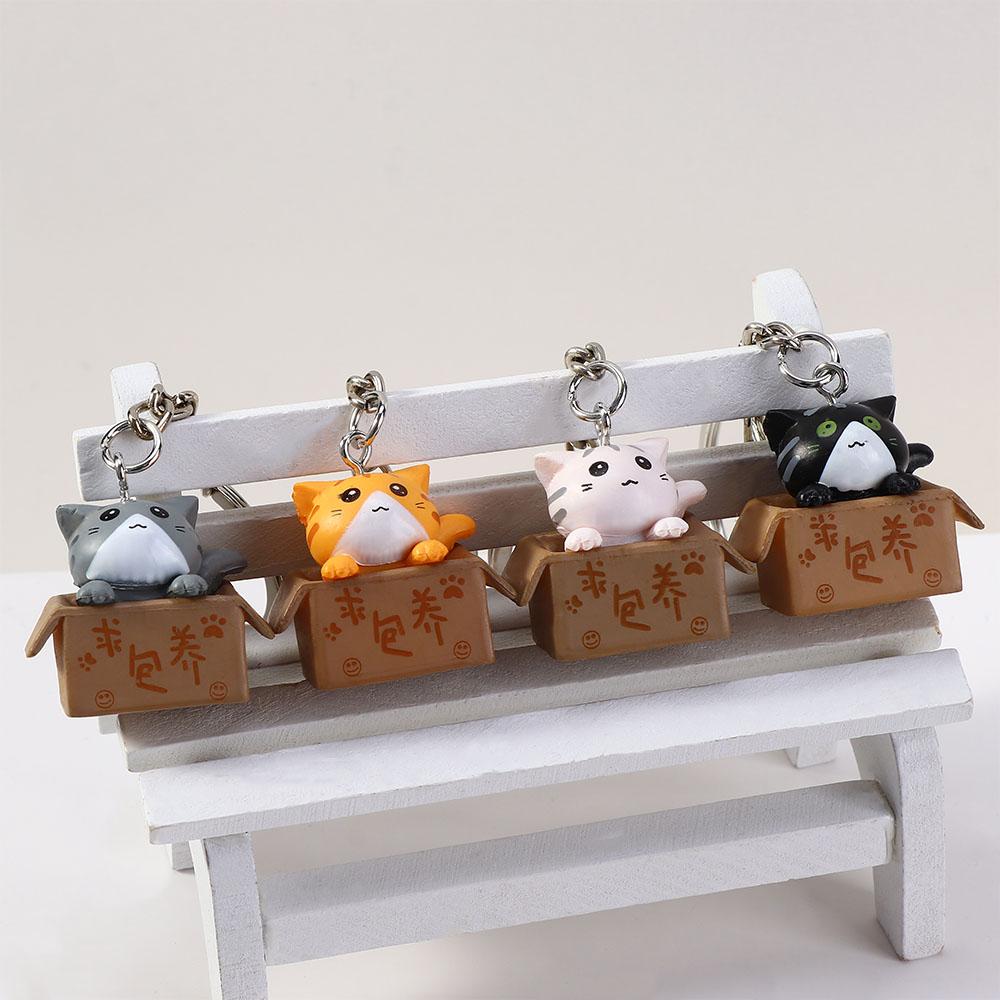 Cute Cartoon Ornaments Box Personality Little Cat Key Ring For Men Women Bag Charm Pendant Keychain