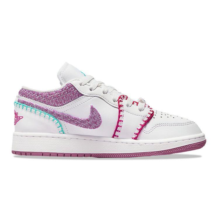 Air Jordan 1 Low SE GS Knit Kids Sneakers White Rush-Pink Washed-Teal DM9037-100