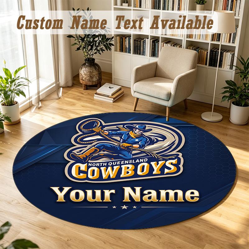 Round Rug Custom NameNorth Queensland Cowboys Pattern Non Slip Carpet Home Floor Decor
