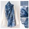 Summer Mulberry Silk Scarf Long High-end Silk Scarf Mother Style Blue Architectural Print Thin Gauze Scarf for Women