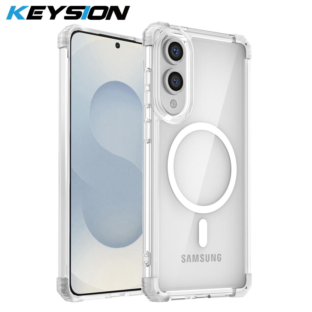 KEYSION Прозрачный противоударный чехол для Samsung Galaxy S25 Edge 5G с магнитной беспроводной зарядкой, прозрачная задняя крышка для телефона