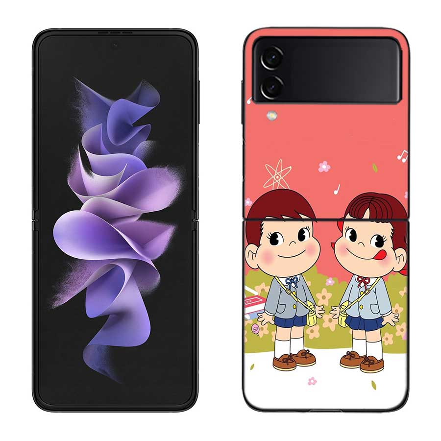 F-Fujiya M-Milky P-Peko C-chan Мультяшный Чехол для Телефона для Samsung Z Flip 7 6 5G Galaxy Z Flip 5 4 3 Черный Жесткий Чехол Роскошный ПК