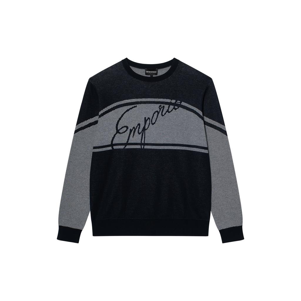 Emporio Armani Свитер мужской вязаный с вышивкой буквы, круглый вырез, повседневный, с длинным рукавом, черный 3K1MXE-1MLYZ-0920