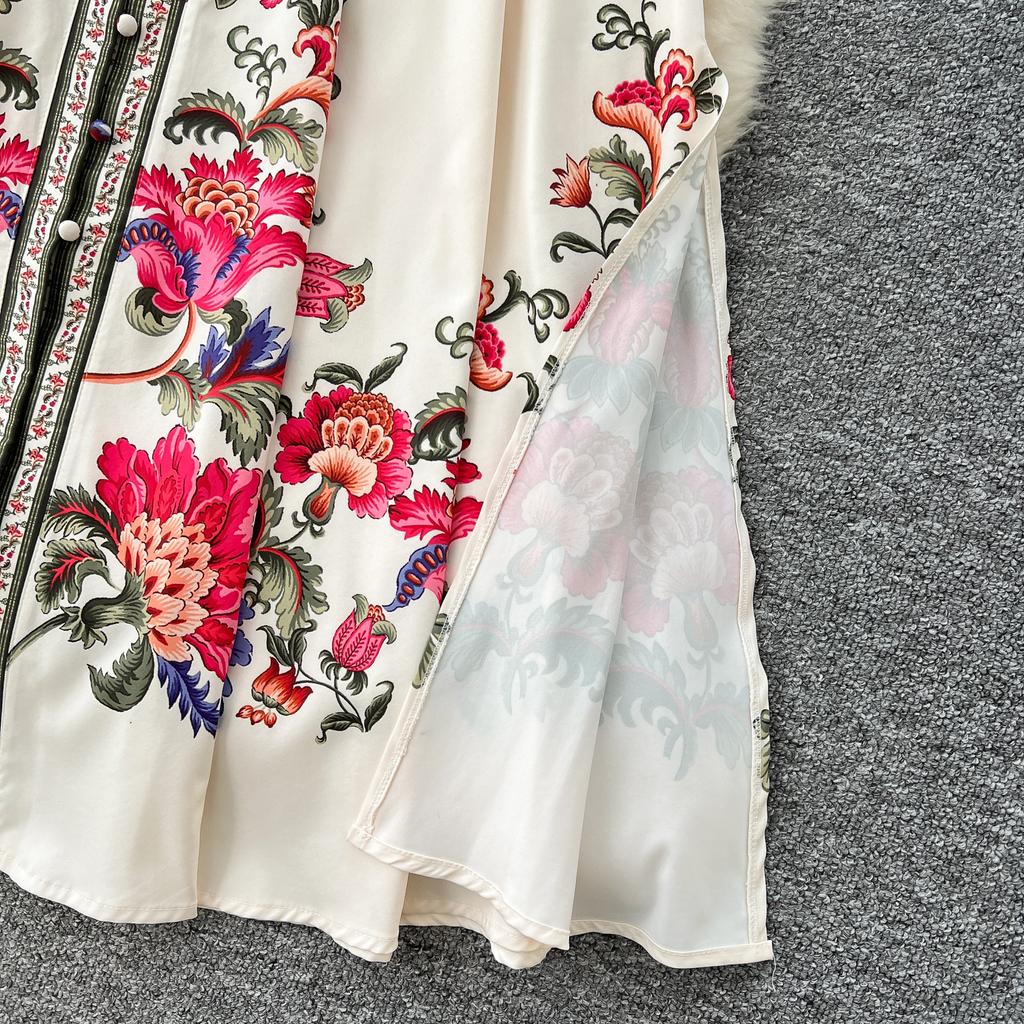 Весенние женские однобортные платья с воротником-стойкой и винтажным принтом, длинные макси, для пляжной вечеринки, с поясом