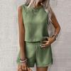 2 шт./комплект женский жилет шорты костюм круглый вырез без рукавов однотонный топ с высокой талией короткие брюки отпуск повседневный наряд летняя пляжная одежда