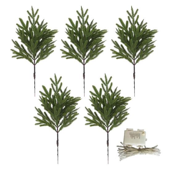 5/10 шт. Подсвеченные ветки норфолкской сосны Рождественские искусственные стебли сосновых иголок со светодиодной подсветкой Предварительно освещенный искусственный зеленый декор Растения Пики для вечеринки