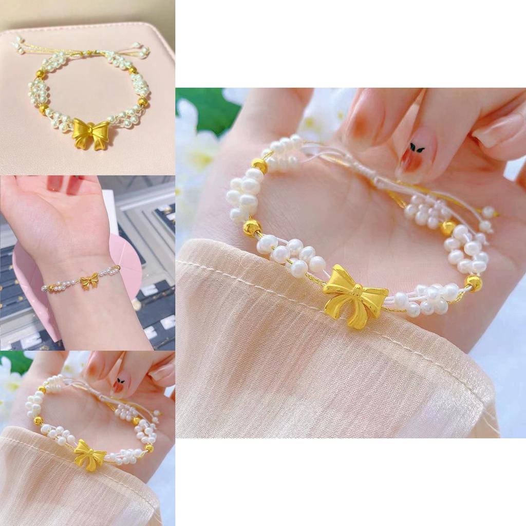 Милый браслет ручной работы с дизайном бантика и искусственным жемчугом для модных девушек