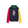 Polo Ralph Lauren FW22 Свитшот мужской с капюшоном и длинными рукавами свободного кроя с прямыми штанинами, с принтом мультяшного медведя в стиле колор-блок, синий 710853351-003