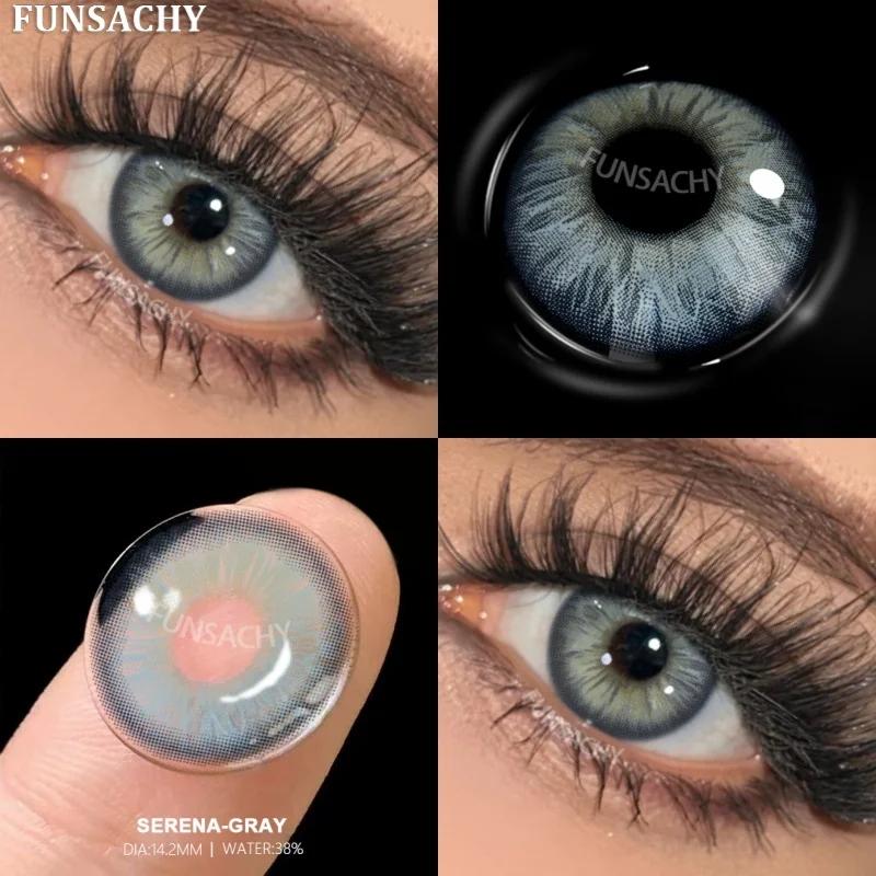 FUNSACHY 2pcs Colored Contact Lenses for Eyes Brown Color Makeup Contacts Lens Fashion Beautiful Cosmetic Gray Pupil Yearly Use