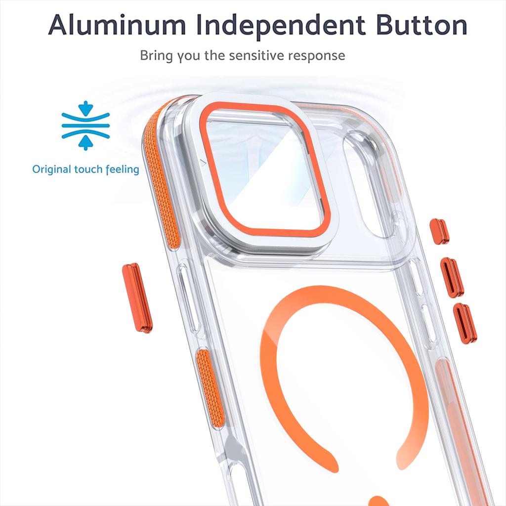 For iPhone 17 Pro Magnetic Case TPU Acrylic Clear Phone Back Cover with Lens Protector Kickstand