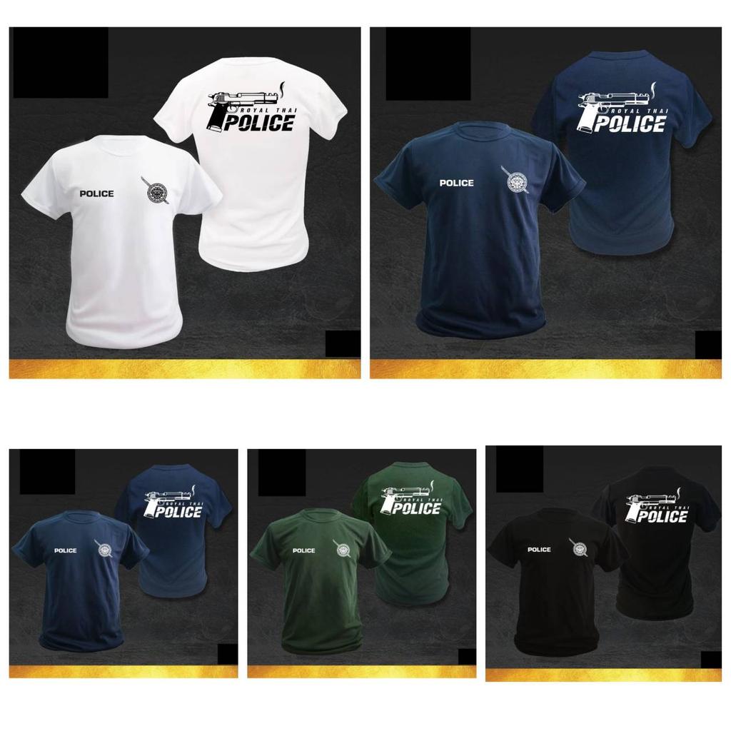 T Shirt Royal Thai Police Logo Thailand Undershirt O Neck Round Neck Short Sleeve Gun Pistol Print Quick Dry National Uniform Men Women Unisex