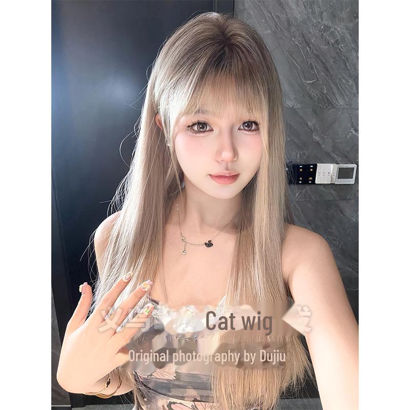 Logic Catwoman Gradient Chocolate Long Straight Wig - Natural Full Head Cover for Women