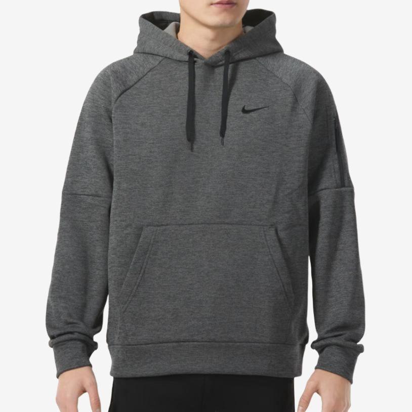 Nike Комфортная теплая тренировочная толстовка с однотонным логотипом и шнурком, мужская толстовка с капюшоном темно-серого цвета DQ4835-071