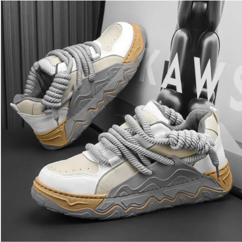 Мужская обувь Корейская версия Спортивная обувь Модная на толстой подошве Студенческая на шнуровке На плоской подошве Противоскользящая Комфортная Обувь для скейтборда