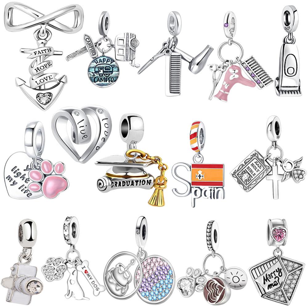 New Pink Hair Dryer Comb Scissors Horn Charm Beads Fit For Original Snake Shaped Bracelets Necklaces Diy Boutique Accessories