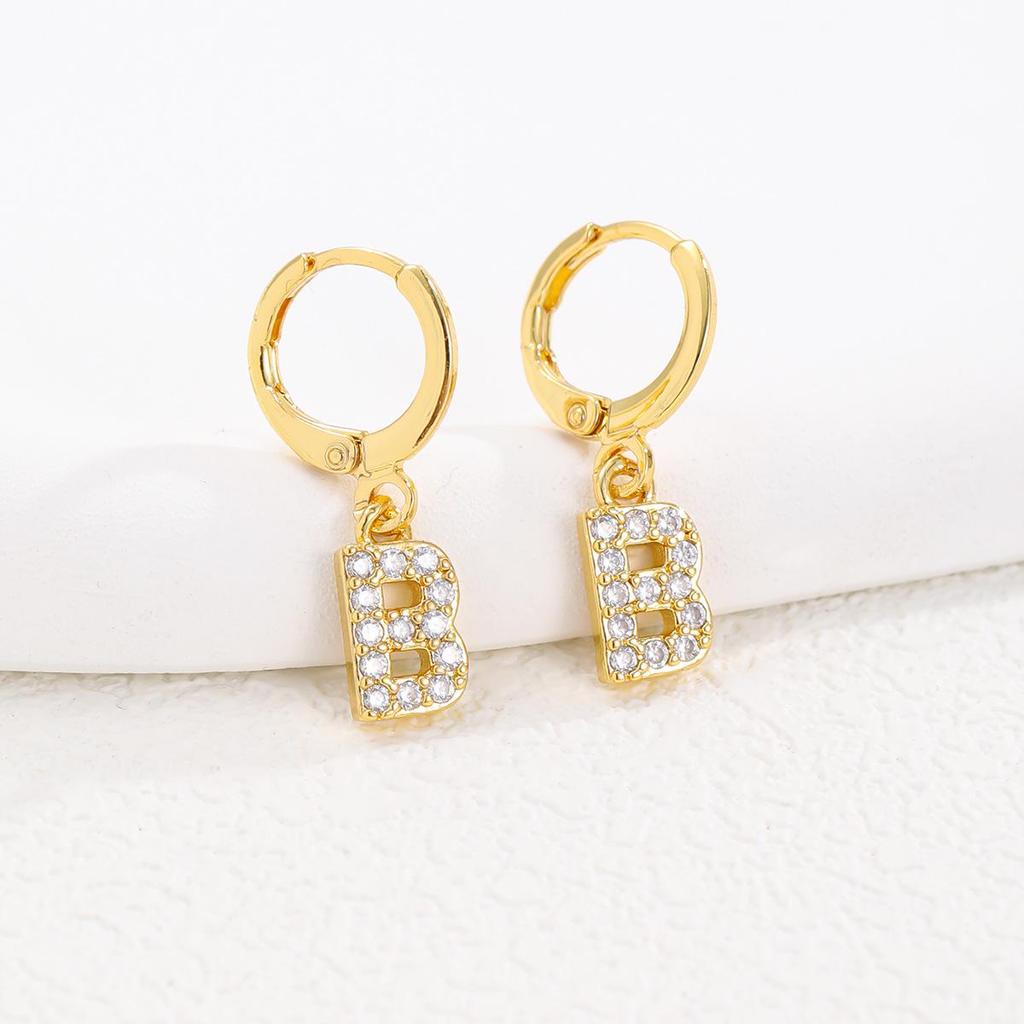 Европейская и американская мода Позолоченные серьги-пусеты с цирконом в виде букв для женщин