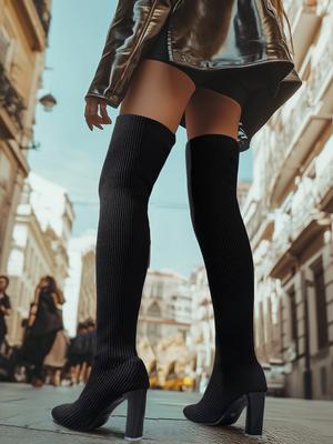 Модные женские сапоги-одиночки весна и осень новые вязаные выше колена модные сапоги удобные сапоги из эластичной ткани для повышения темперамента