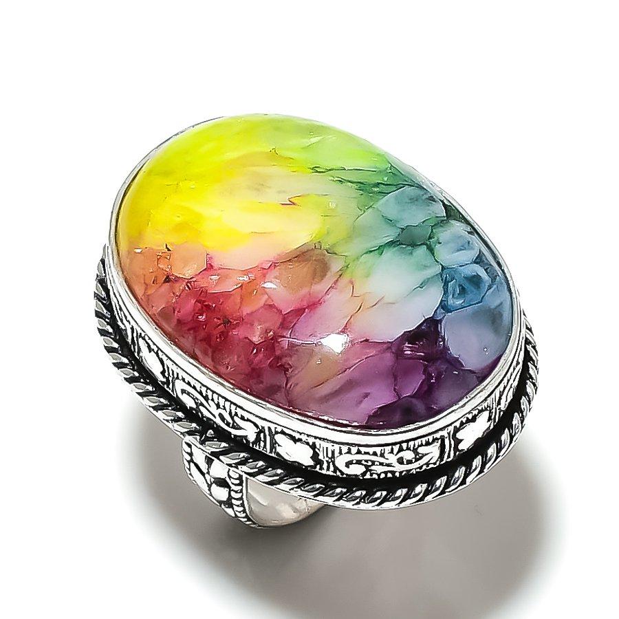 Rainbow Solar Quartz Gemstone 925 Sterling Silver Gift Jewelry Ring Size 9