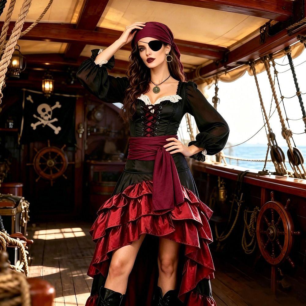 Necklace Pirate Costumes Head Wrap Halloween Cosplay Costume Vintage Halloween Ball Pirate Set Men
