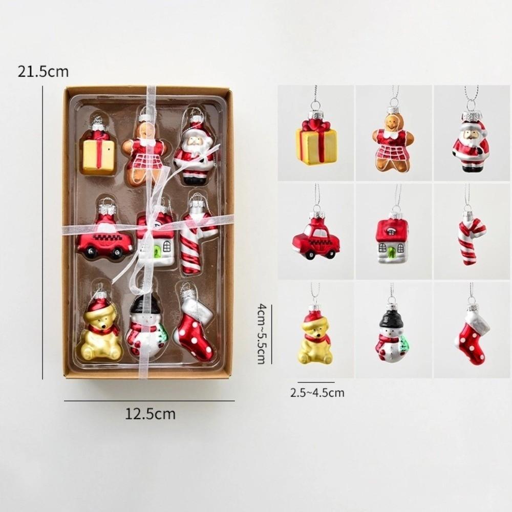 6/9pcs Santa Claus 3D Painting Pendant Glass Christmas Tree Charm Xmas Tree Ornaments Home Decor