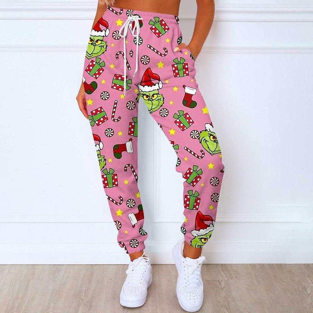 Женские модные спортивные повседневные спортивные штаны с карманами и шнурком с принтом