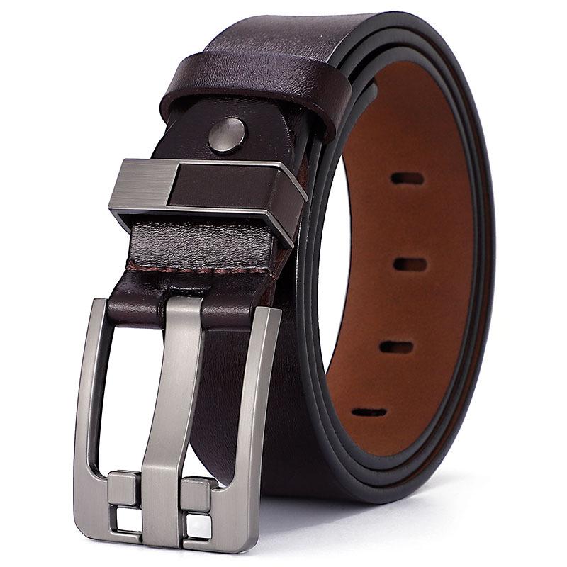 Retro Men's Leather Belt with Extra-Large Waistband and Pin Buckle - Pure Cowhide Genuine Leather