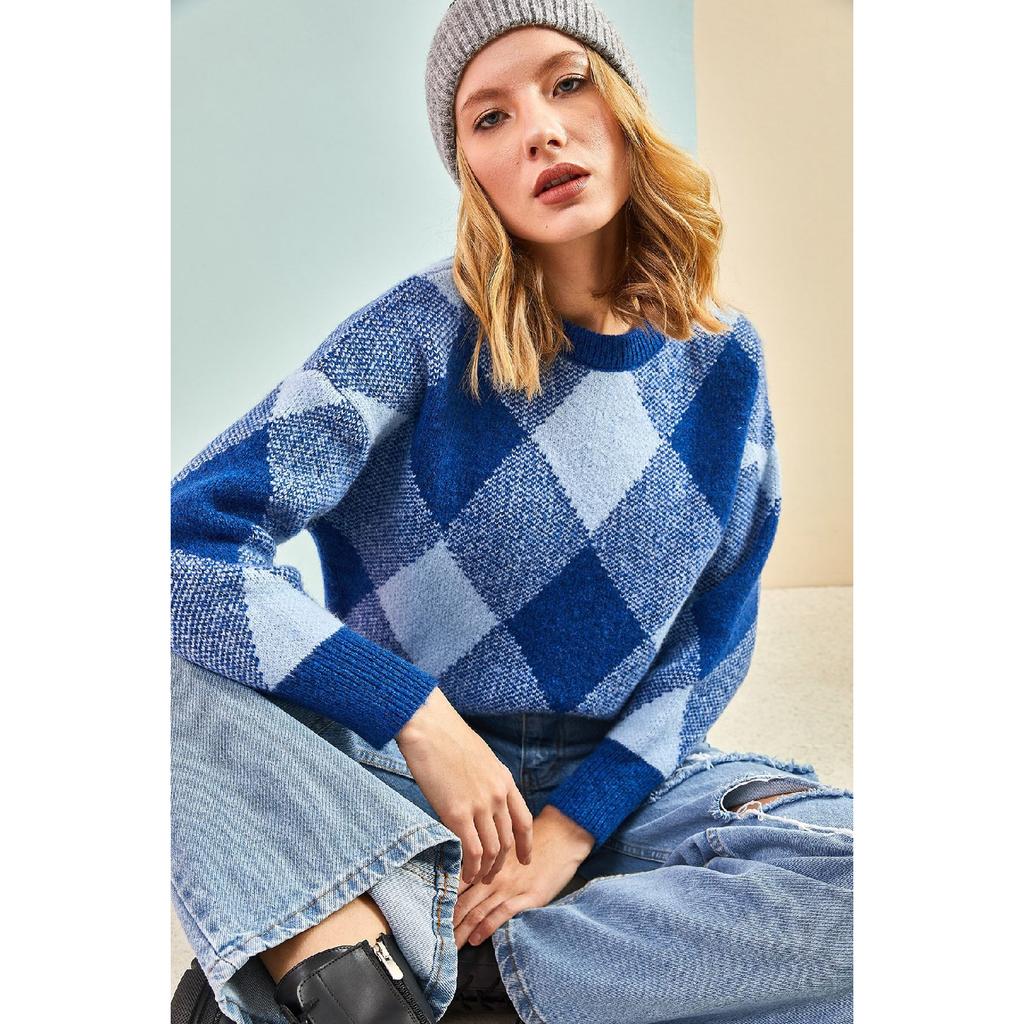 Women's Square Patterned Knitwear Sweater