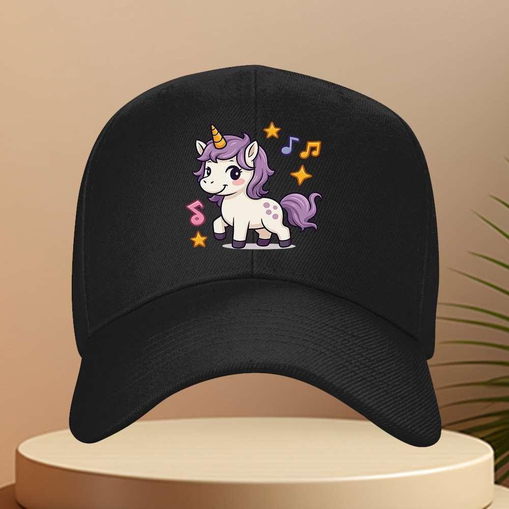 Cute Unicorn Music Print Baseball Cap Dreamy Sweet Style Adjustable Travel Hat