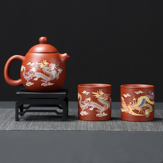 Hand-made Zisha Tea Set Dragon And Phoenix Color-changing Purple Clay Teapot Kung Fu Tea Pot Craftsmanship Magic Teapot Tea Lover Gift
