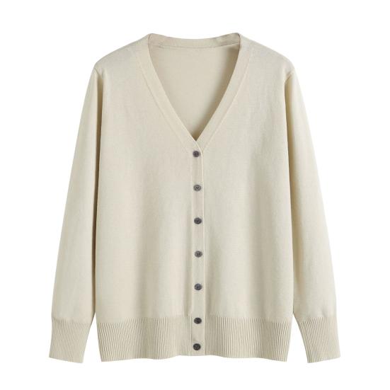 Women Sweater Coat Solid Color Single-breasted Buttons Long Sleeves Casual Cardigan Soft V Neck Casual Autumn Jacket for Daily Wear