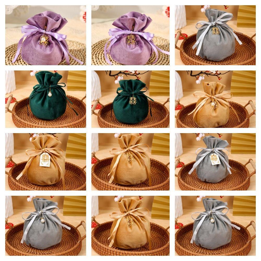 Chinese Flannel Gift Bag Traditional Wedding Gift Bag Creative Drawstring Candy Bag Guests