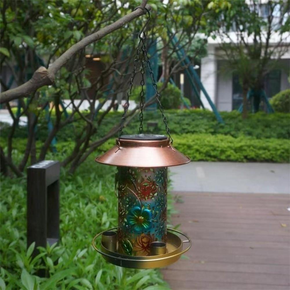Iron Solar Bird Feeder Waterproof Wild Bird Feeder Funny Bird Feeding Station Patio