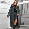 GASMAN 2024 Women Down Jacket Long Classic Zipper Design Big Pocket Stand Collar Hooded Slim Coat Women Parkas 88606