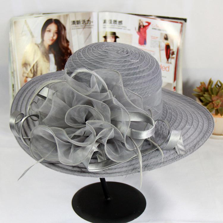 Spring and summer mesh sun hat Eugen yarn flower temperament wedding hat sun protection dome big eaves hat fashion hat women