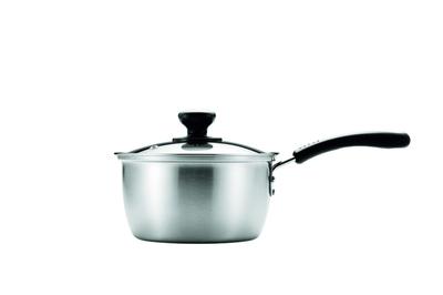 Одноручная кастрюля из жемчужно-металлической монохромной нержавеющей стали со стеклянной крышкой 16 см HB-5431