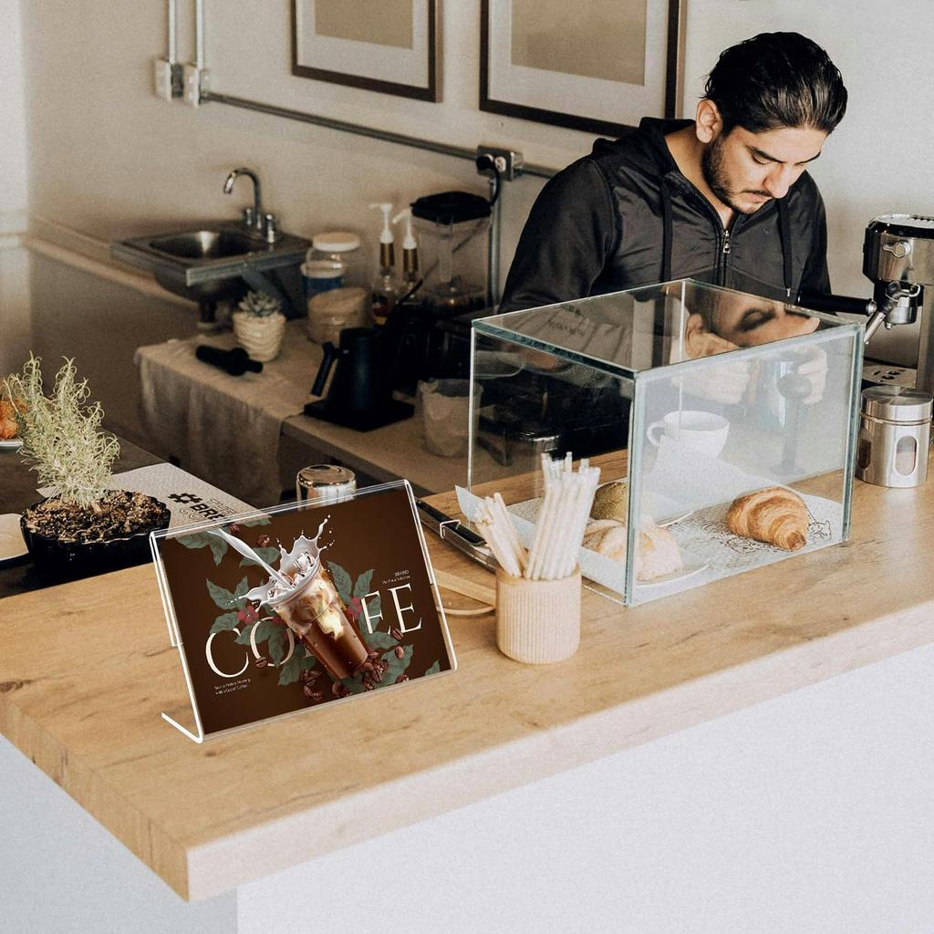 6 x 4 Inch Acrylic Sign Holder, 15 Pcs L Shape Clear Slant Back Sign Holders, Plastic Paper Sign Holder Stand, Clear Picture Frame Acrylic Stands for