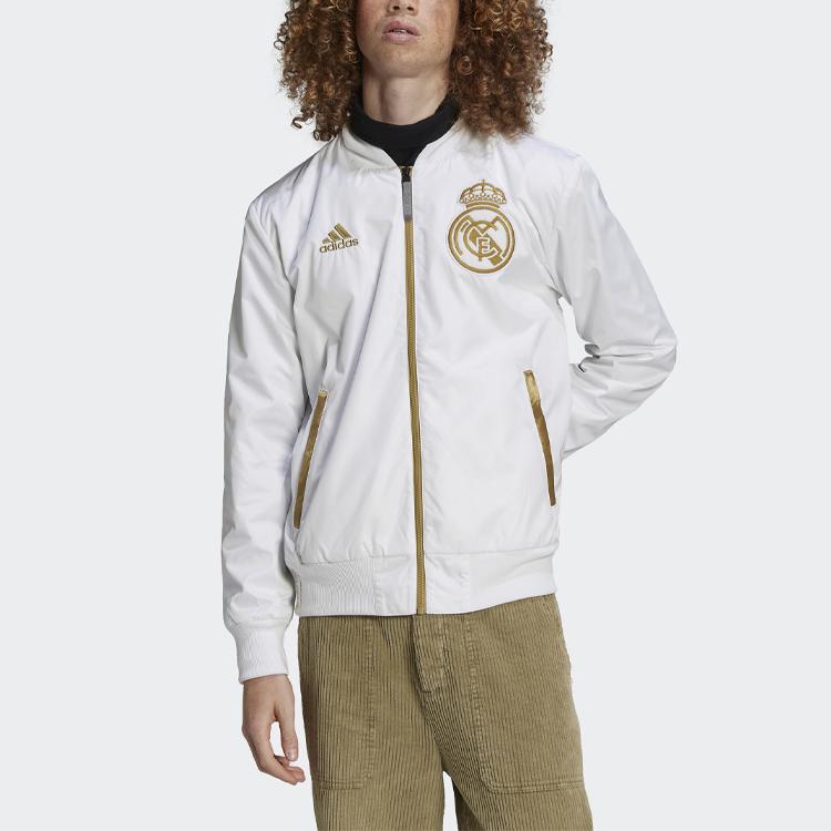 adidas Футбольная куртка-бомбер Real Madrid с логотипом года тигра, мужская верхняя одежда, белая HA2530
