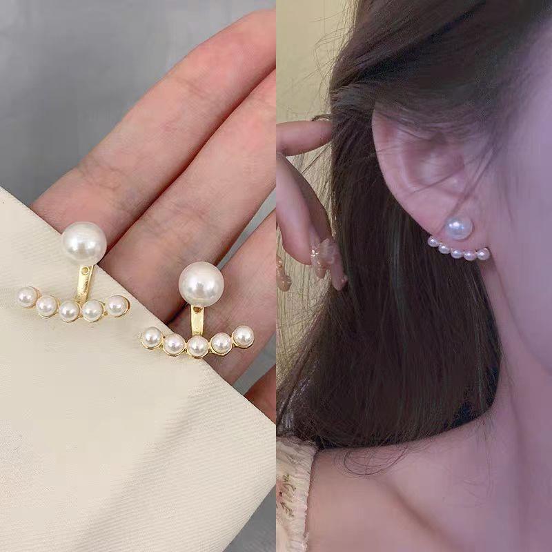 Серьги-гвоздики из серебра 925 пробы с жемчугом Dongdaemun Purchasing Fashion Temperament Серьги-гвоздики Простые висячие серьги с задней стороны для ношения в два приема