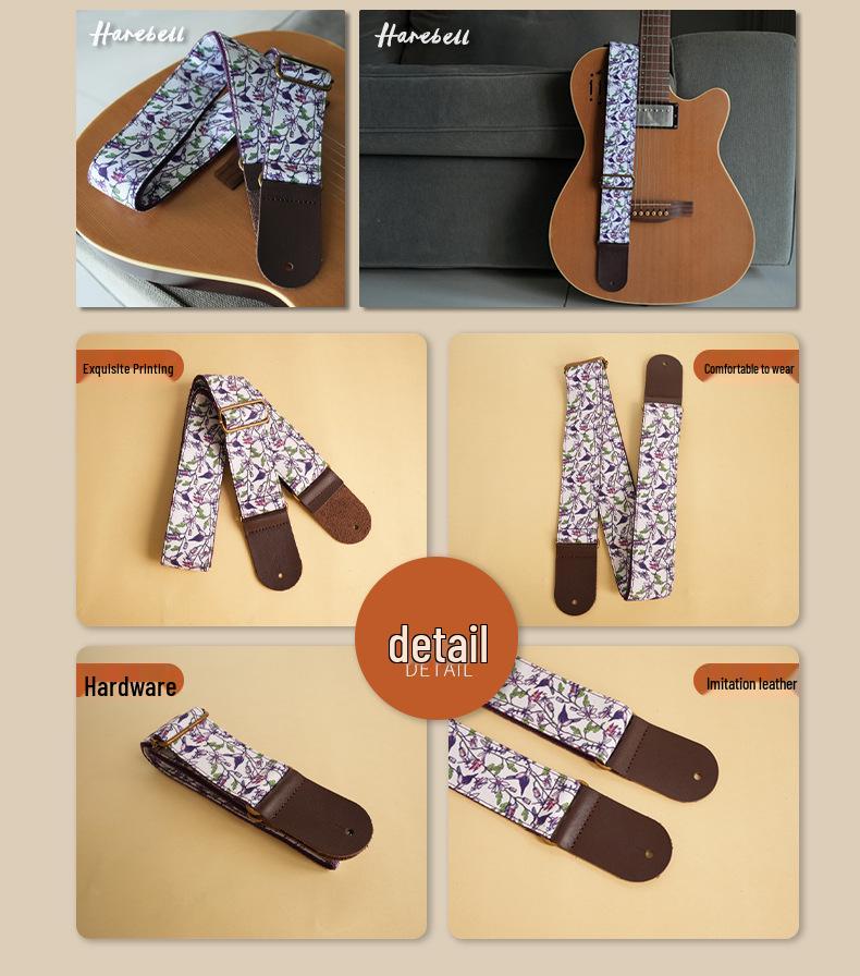 Floral Bird & Branch Print Electric Guitar Strap, PU Leather - Crape Myrtle Flower Design