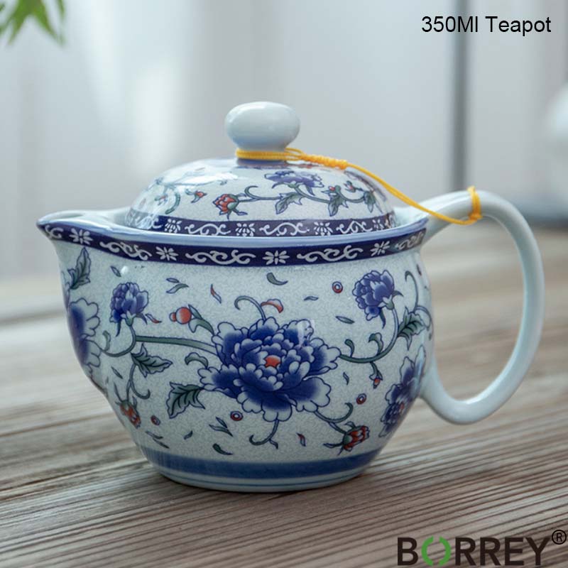 BORREY 350 мл керамический чайник для заварки фарфоровый чайник Цзиндэчжэнь с фильтром из нержавеющей стали чайник пуэр синий и белый чайный сервиз