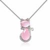 Korean-style necklace Platinum-plated/Rose Gold Natural Rose Quartz Crystal Cat Pendant for Women Clavicle Chain