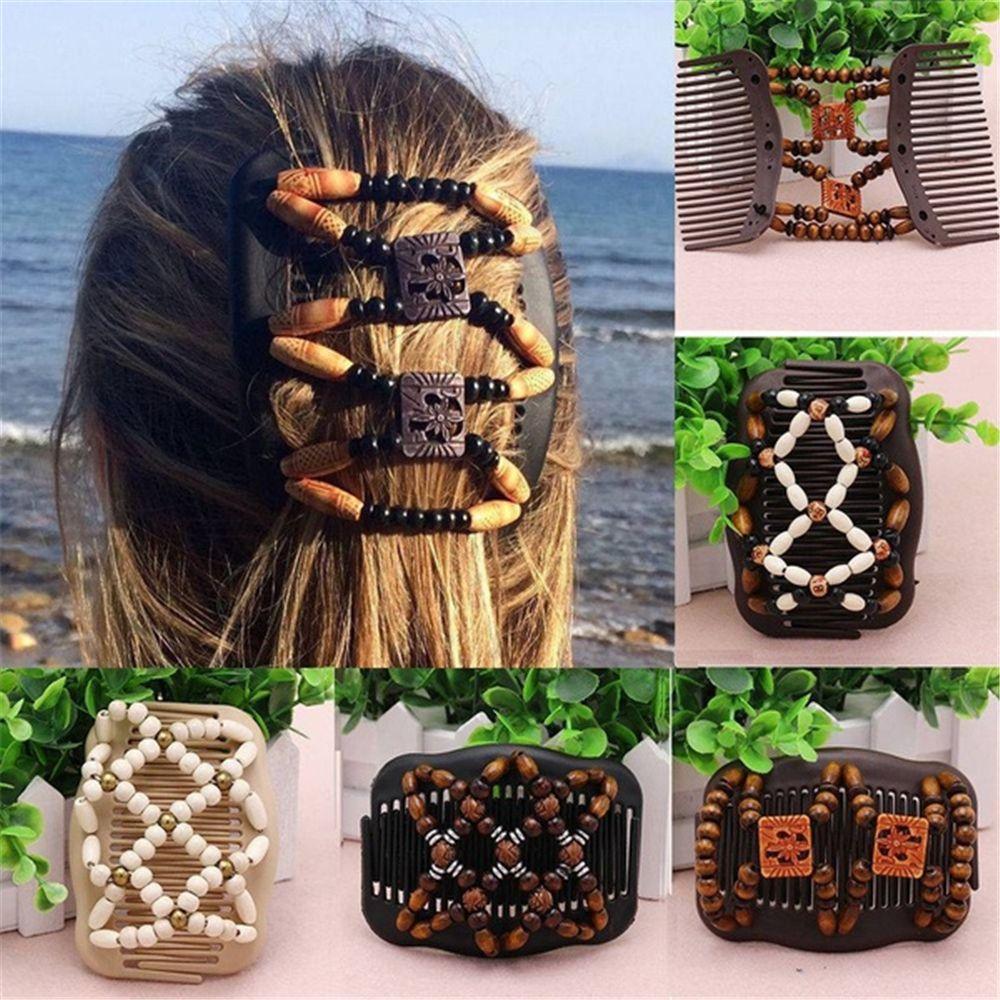 Flower Cute Butterfly  Stretchy Hair Accessories  Double  Wood Beads Magic Hair Comb