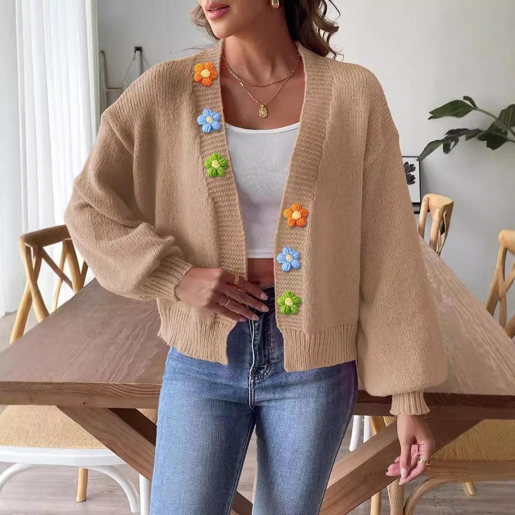 Женский короткий свитер без пуговиц, связанный крючком в стиле пэчворк с цветочным узором, осень/зима