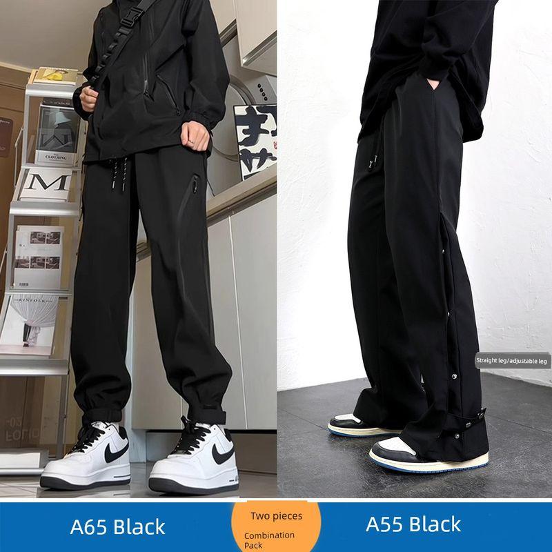 American-Style Black Cargo Pants for Men Paired with Martin Boots, Vibe Functional Straight-Leg Autumn Jogger Pants