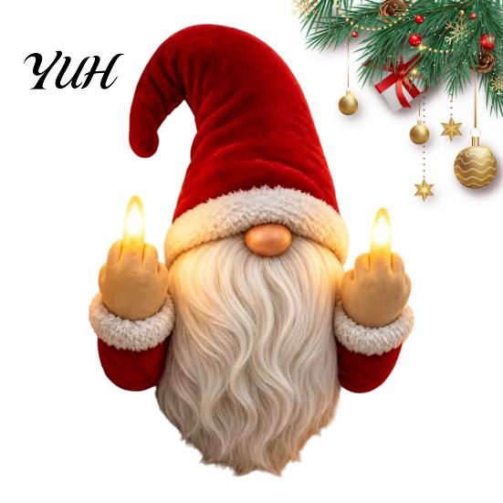Winter Holiday Atmosphere Lighting Lighted Gnome Ornament, Christmas Statue with Light Up Middle Fingers, Tabletop Festive Table Centerpiece