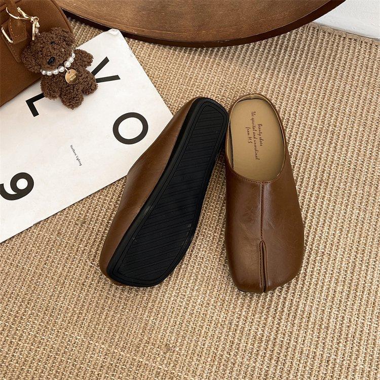 Коричневые ретро полушлепанцы с головой свиной ножки, женская обувь для носки весной и летом 2025 года, для работы, ленивые полуподносы, вечерние туфли-одиночки