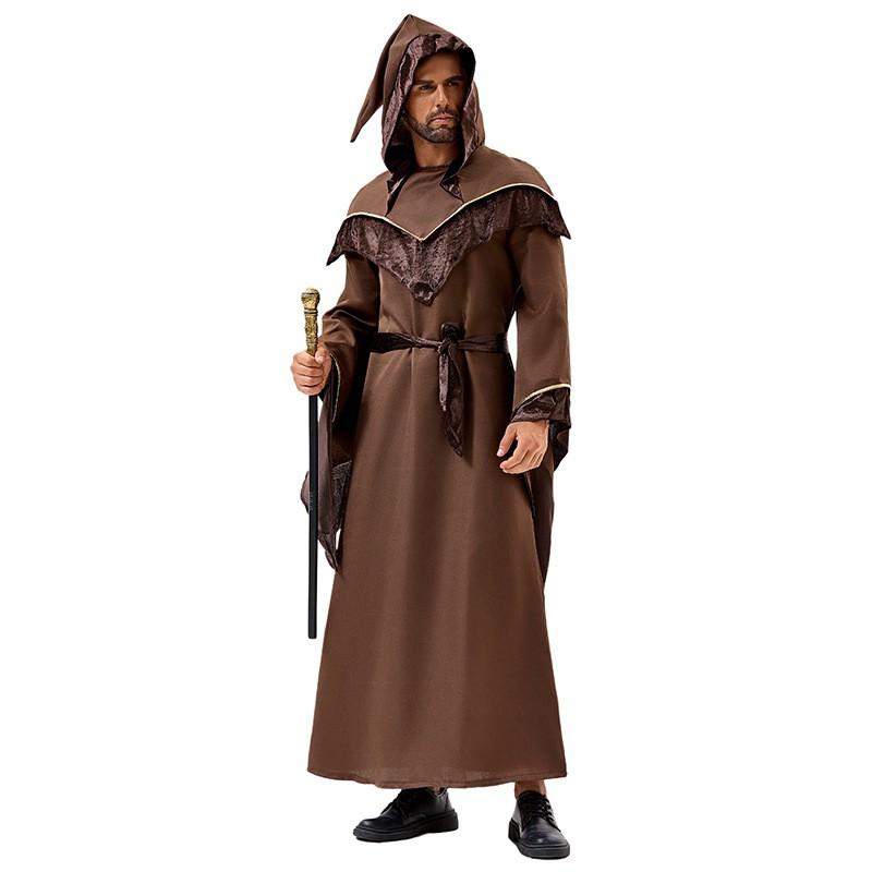 Mens Halloween Vampire Wizard Costume Cosplay Robe With Belt Staff Adult Party Performance Stage Wear