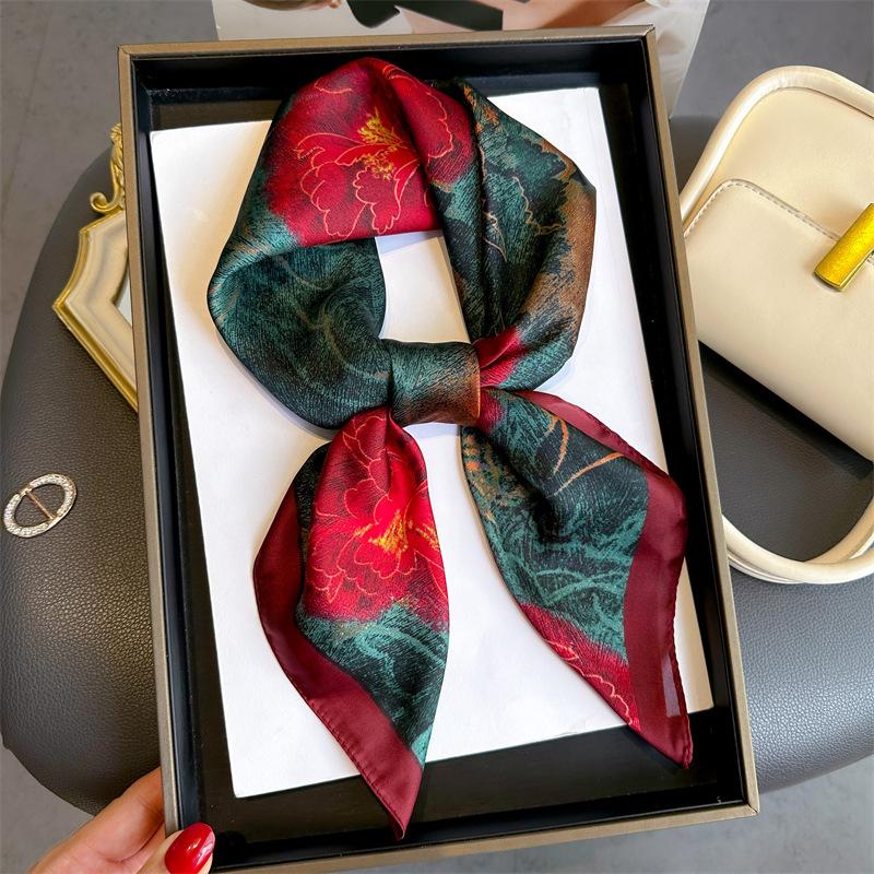 Summer 70Cm Print Square Scarf Checkered Thin Versatile Neckerchief Hair Tie Headscarf Women Wraps Hijabs Luxury Bufandas Poncho