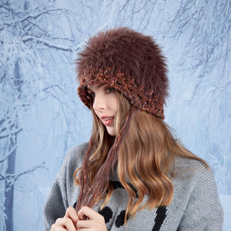 Women Autumn Winter Warm Thicken Ear Protector Hat Cold Velvet Outdoor Cycling Knitted Hats Sweet Cute Plush Hood Cap