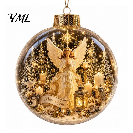Glowing Holiday Tree Decor Christmas Story Ornament, Mini Scene Light Up Ball Unique Gift Ideas Hanging Decoration, Acrylic Clear Pendant for